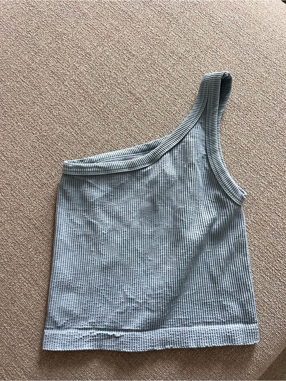 One-Shoulder Ribbed Tank Top — Light Blue - Picture 2 of 4